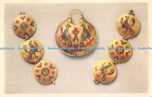 R192085 Ohrring und Teile einer Halskette Gold mit Cloisonne Emaille Russo Byzanti