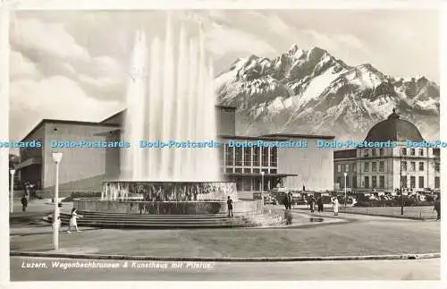 R194581 Luzern Wagenbachbrunnen und Kunsthaus mit Pilatus E Goetz