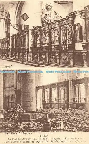 R195957 Schraubstock Paris Nr 50215 1 Ypern Saint Martins Kathedrale vor der Bombardme