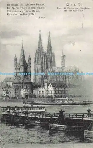 R195107 Köln a Rh Dom St Martin und Stapelhaus von der Rheinseite Im Rhein im sc