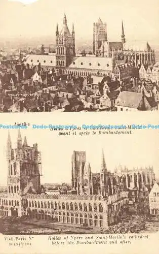 R195122 Halles dYpres et Cathedrale Saint Martin avent et apres le Bombardement