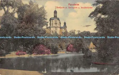 R193696 Mannheim Stadtpark m Sternwarle u Jesuitenkirche 1910 Schlesische Lichtd