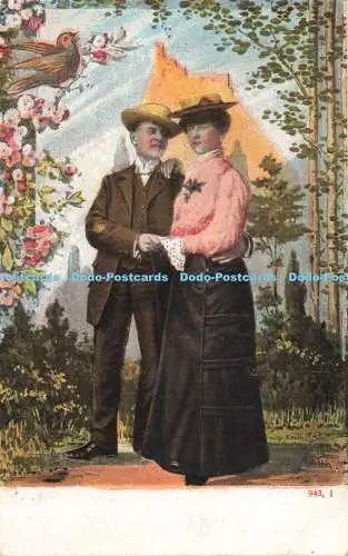 R196250 Frau und Mann Hüte Grußkarte 943 1 1907