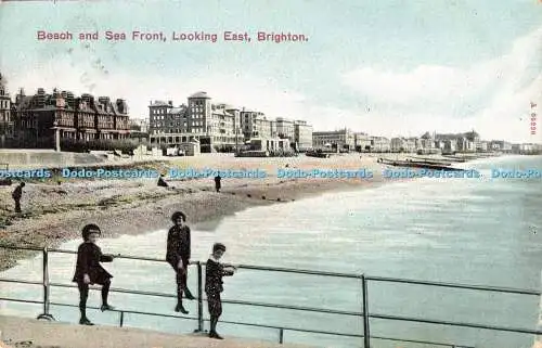 R198843 Beach and Sea Front Looking East Brighton 1909