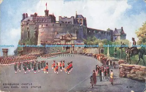 R200711 Edinburgh Castle und Earl Haig Statue A 60 Valentines Art Farbe Brian G