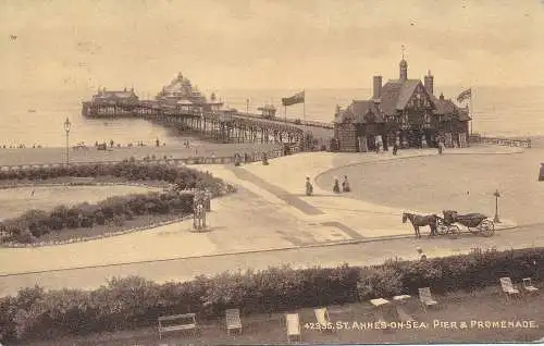 PC59592 St. Annes on Sea. Pier und Promenade. Photochrom. Sepiaton. 1912