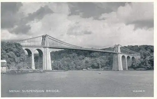 PC55145 Menai Hängebrücke. Valentinstag. Silveresque