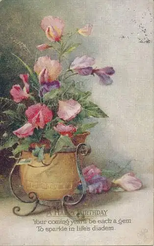 PC60644 Grüße. A Happy Birthday. Duftende Blüten. stecken. Oilette. Nr 8468. 1
