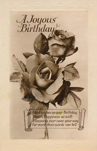 PC59479 Grußpostkarte. Ein fröhlicher Geburtstag. Rosen. H. B. Lts