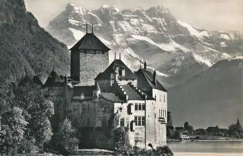 PC54258 Montreux. Chateau de Chillon et les Dents du Midi. Jaeger. Nr 7201