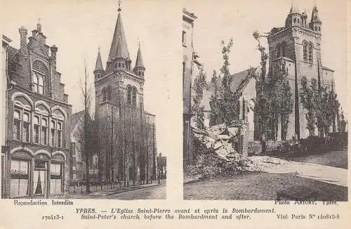 PC52502 Ypern. Peterskirche vor und danach. Antonius. Ne