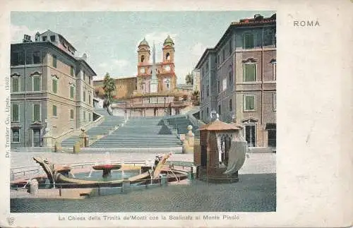 PC52965 Roma. La Chiesa della Trinita de Monti con la Scalinata al Monte Pincio.