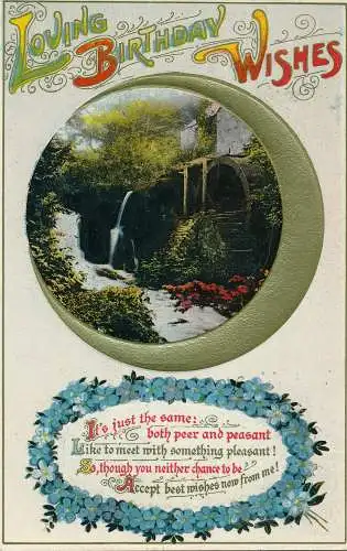 PC61591 Grußpostkarte. Liebevolle Geburtstagswünsche. Wassermühlen. B. B. London. 191