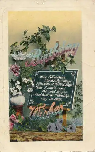 PC61577 Grußpostkarte. Geburtstagswünsche. Gedicht. A. und G. Taylor. 1909