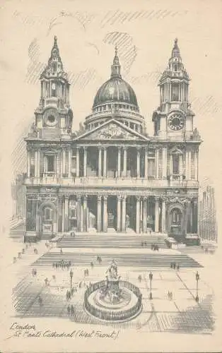 PC61369 London. St. Pauls Cathedral. Westfront. Bleistiftskizze