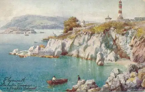 PC60514 Plymouth. Smeaton Tower und Drakes Island. stecken. Oilette. Nr 7506