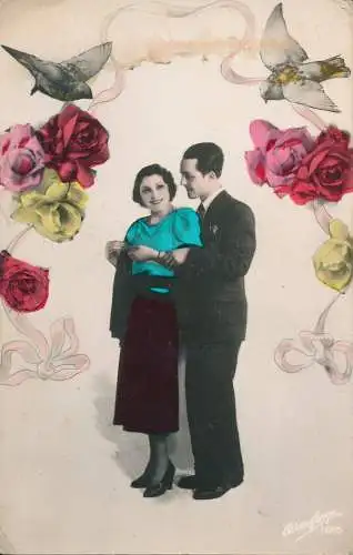 PC63383 Alte Postkarte. Frau mit Mann. RP