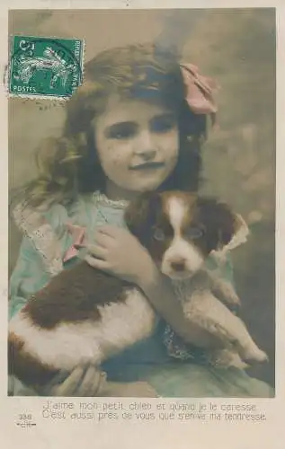 PC63340 J Aime mon Petit Chien et Quand je le Caresse. Ein Mädchen mit Hund. 1907