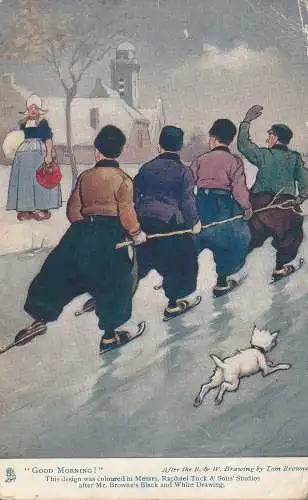 PC76795 Guten Morgen. Skifahren. Tom Browne. stecken. Oilette. Nr 6413. 1904