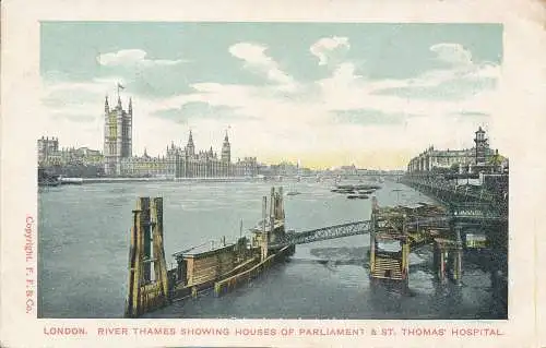 PC76168 London. Themse zeigt Häuser des Parlaments und St. Thomas Hospita