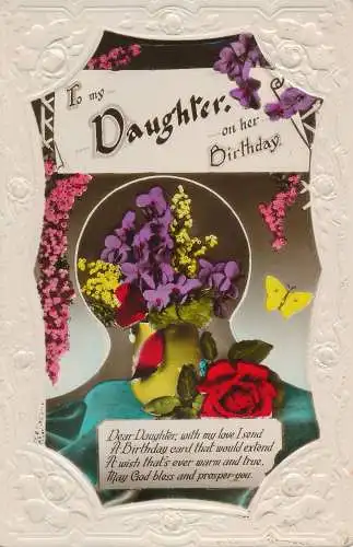 PC75429 Grußpostkarte. An meine Tochter zum Geburtstag. Blumen in Vasen. RP