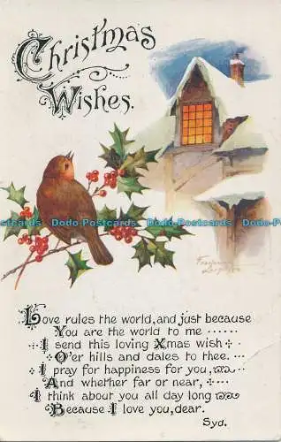 R003988 Grußpostkarte. Weihnachtswünsche. Haus und Vogel. W. und K. London. 1