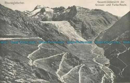 R009028 Rhonegletscher. Gesamt Uebersicht der Grimsel und Furka Route. Brennenst