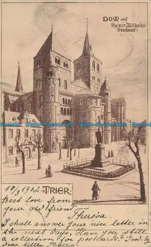R015881 Trier. Dom und Kaiser Wilhelm Denkmal. 1902. B. Hopkins