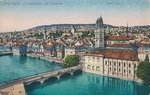 R017874 Zürich mit Grossmünster und Universität. Fotoglob. Nr 2730