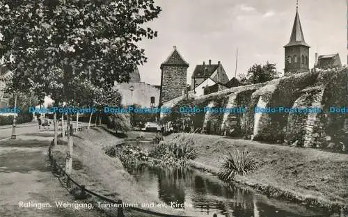 R019033 Ratingen. Wehrgang. Trinsenturm und ev. Kirche. Kellermann. Agfa