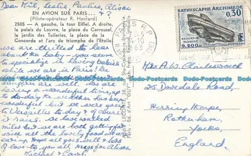 R019487 En Avion sur Paris. Eine Gauche la Tour Eiffel. Leconte. 1963