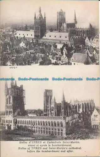 R020939 Halles of Ypern und Saint Martins Cathedral. Vor dem Bombardement und