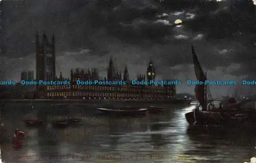 R041399 London. Die Houses of Parliament vom Fluss aus. Bei Nacht. Tuck