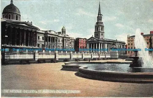 R041418 The National Gallery and St. Martins Church. London. 1906