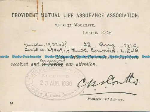 R040550 Phoenix Assurance. Provident Mutual Life Assurance Association. 1930