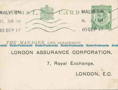 R040618 Alte schriftliche Postkarte. Abteilung Manager Life. London Assurance Corp