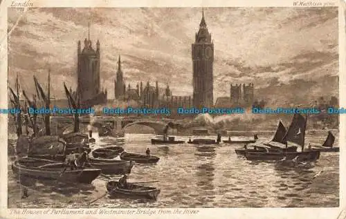 R043423 The Houses of Parliament und Westminster Bridge vom Fluss. London.