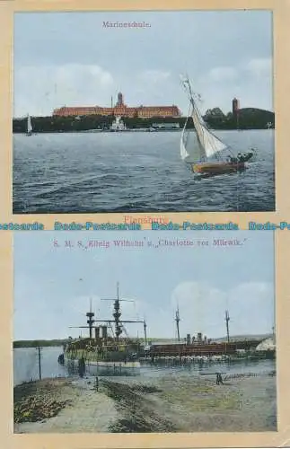 R046955 Flensburg. Marineschule. S. M. S. König Wilhelm u Charlotte vor Murwik