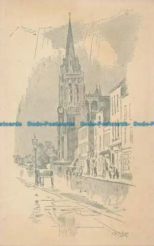 R050348 Alte Postkarte. Blick auf die Kathedrale. Bleistiftzeichnung von J. H. Delbos. W.