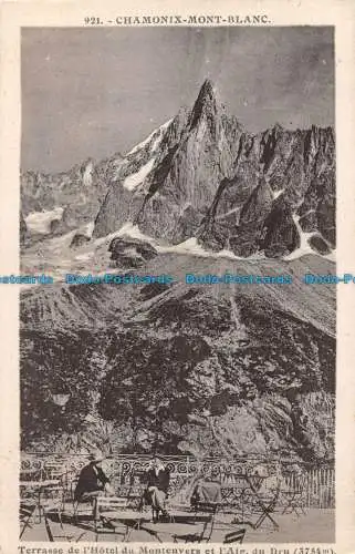 R052456 Chamonix Mont Blanc. Terrasse de l Hotel du Montenvers et l Aiz du Dru.