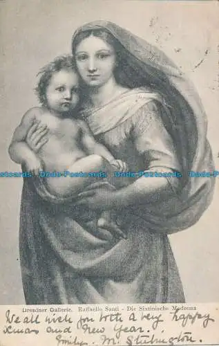 R057682 Postkarte. Dresdner Galerie. Raffaello Santi. Die Sixtinische Madonna. P