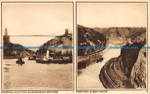 R057885 Bristol. Clifton Hängebrücke. Portway und Meeresmauern. Photochrom