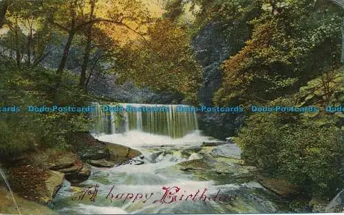 R059758 Grußpostkarte. A Happy Birthday. Wasserfall. 1910