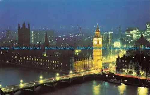 R066801 Big Ben und Westminster Bridge bei Nacht. London