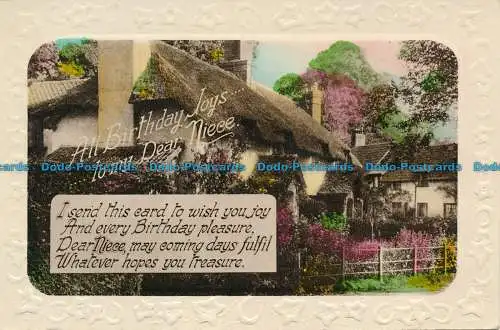 R069645 Grüße. Alle Geburtstagsfreuden an meine liebe Nichte. Häuser. RP. 1933