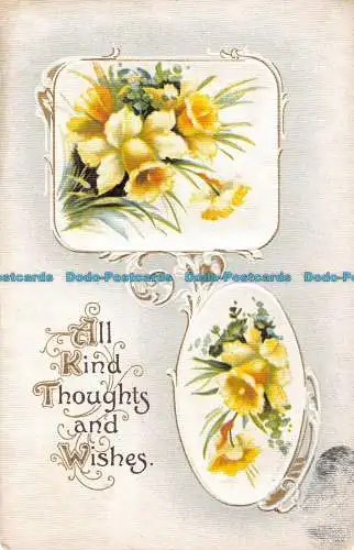 R092786 Grüße. Alle freundlichen Gedanken und Wünsche. Blumen. B. B. London. 1912