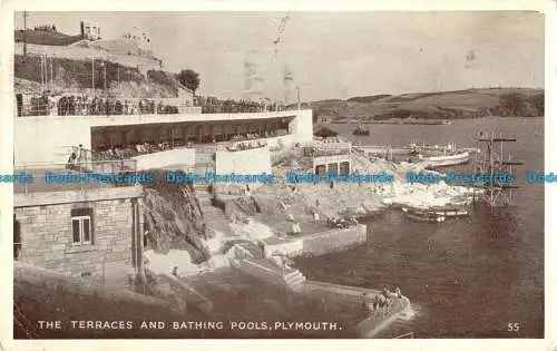 R091259 Die Terrassen und Schwimmbäder. Plymouth. 1956