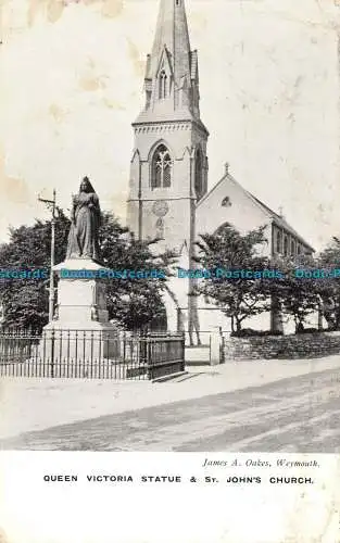 R091603 Queen Victoria Statue und St. Johns Church. James A. Oakes. 1905