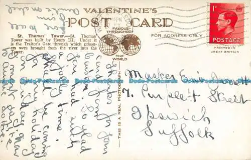 R094265 St. Thomas Tower. Tower of London. Valentinstag. Nr 3423. RP. 1937
