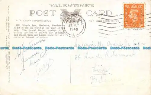 R094445 Old Staple Inn. Holborn. London. Valentinstag. Valesque. 1948